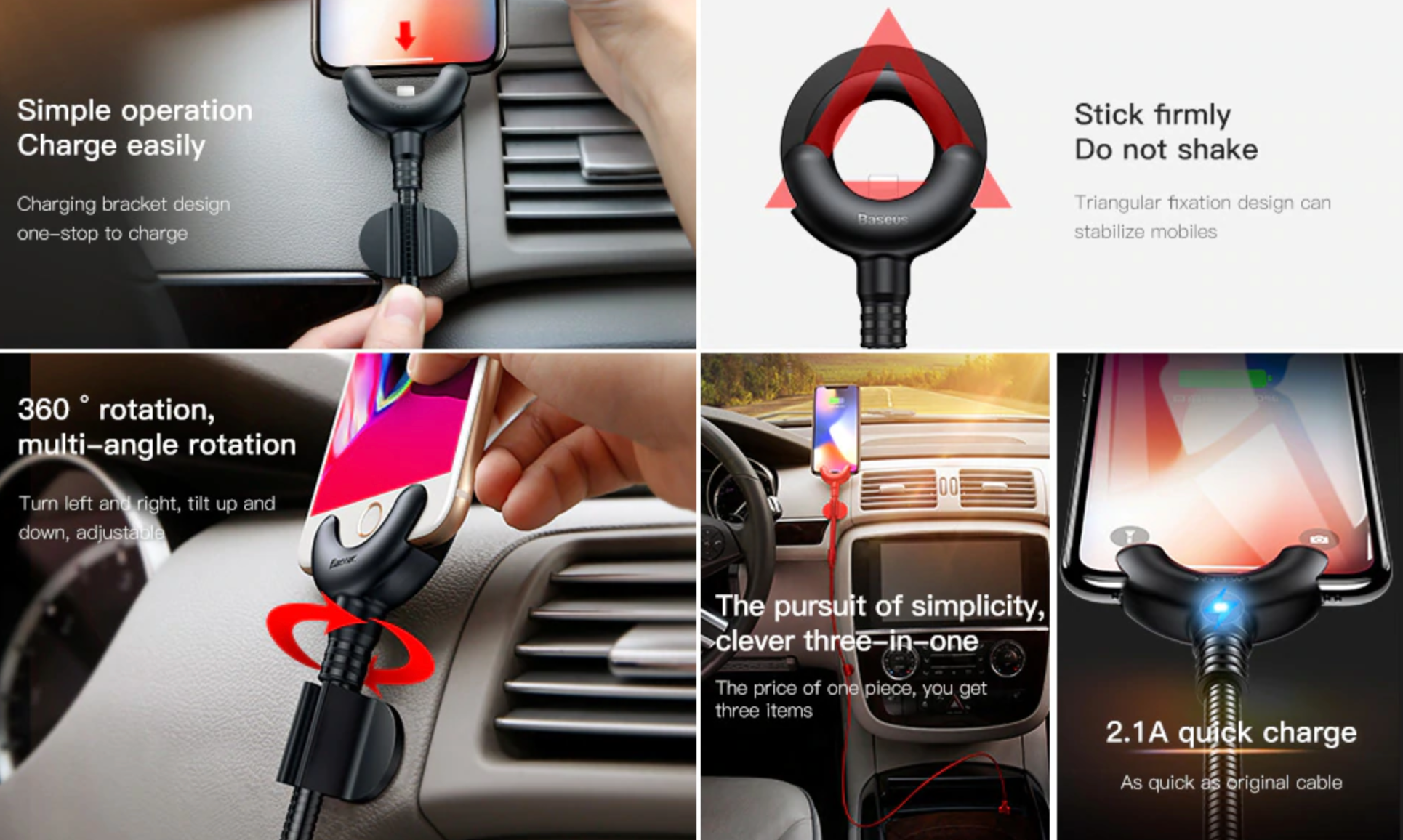3 in 1 Car Phone Holder Cable